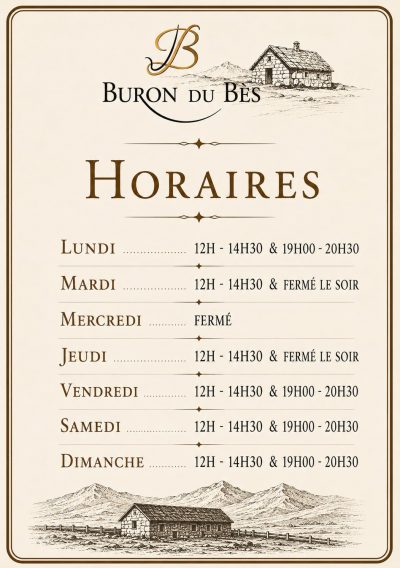 horaires Buron du Bes